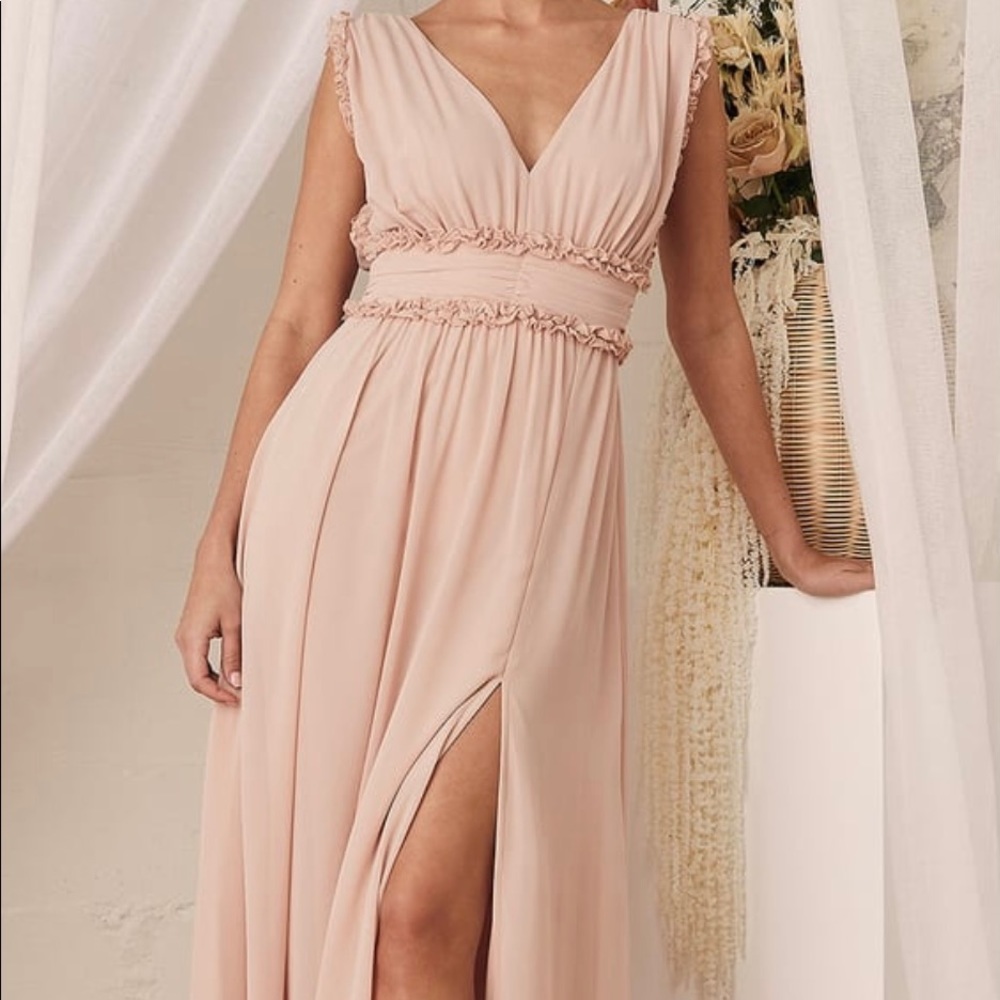 Blush Pink Ruffled Sleeveless Maxi Dress